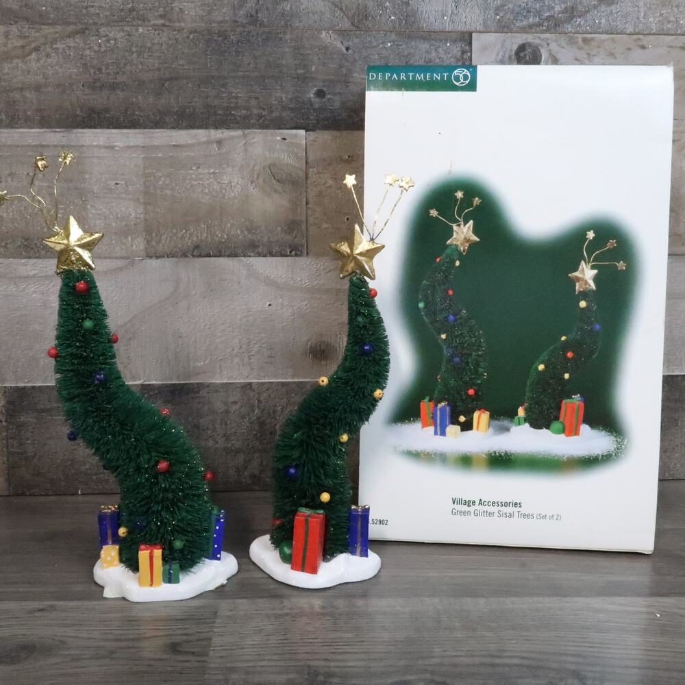 Dept 56 Green Glitter Sisal Trees Village Accessories